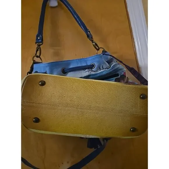 Anna by Anuschka Leather Beach 13x10.5 Crossbody Handbag Hand Painted - Picture 8 of 10